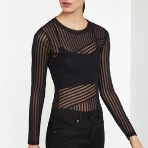 BCBG MaxAzria Veira Sheer Striped Mesh Top